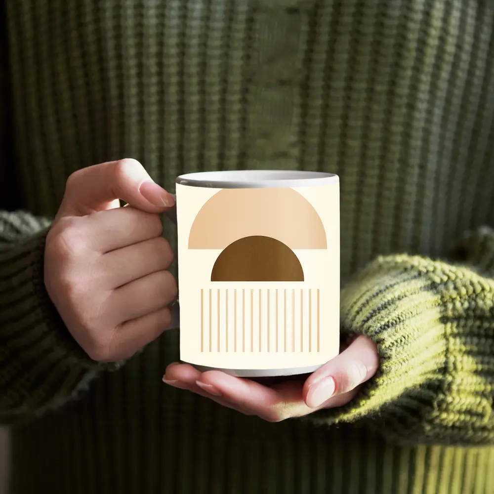 Boho Geometric Semicircles Abstract Beige Brown Art – Mugs