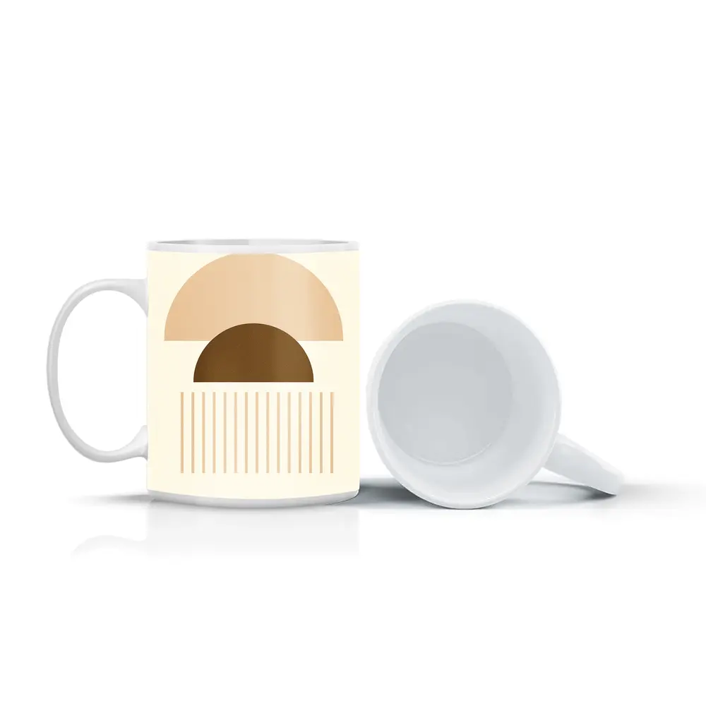 Boho Geometric Semicircles Abstract Beige Brown Art – Mugs