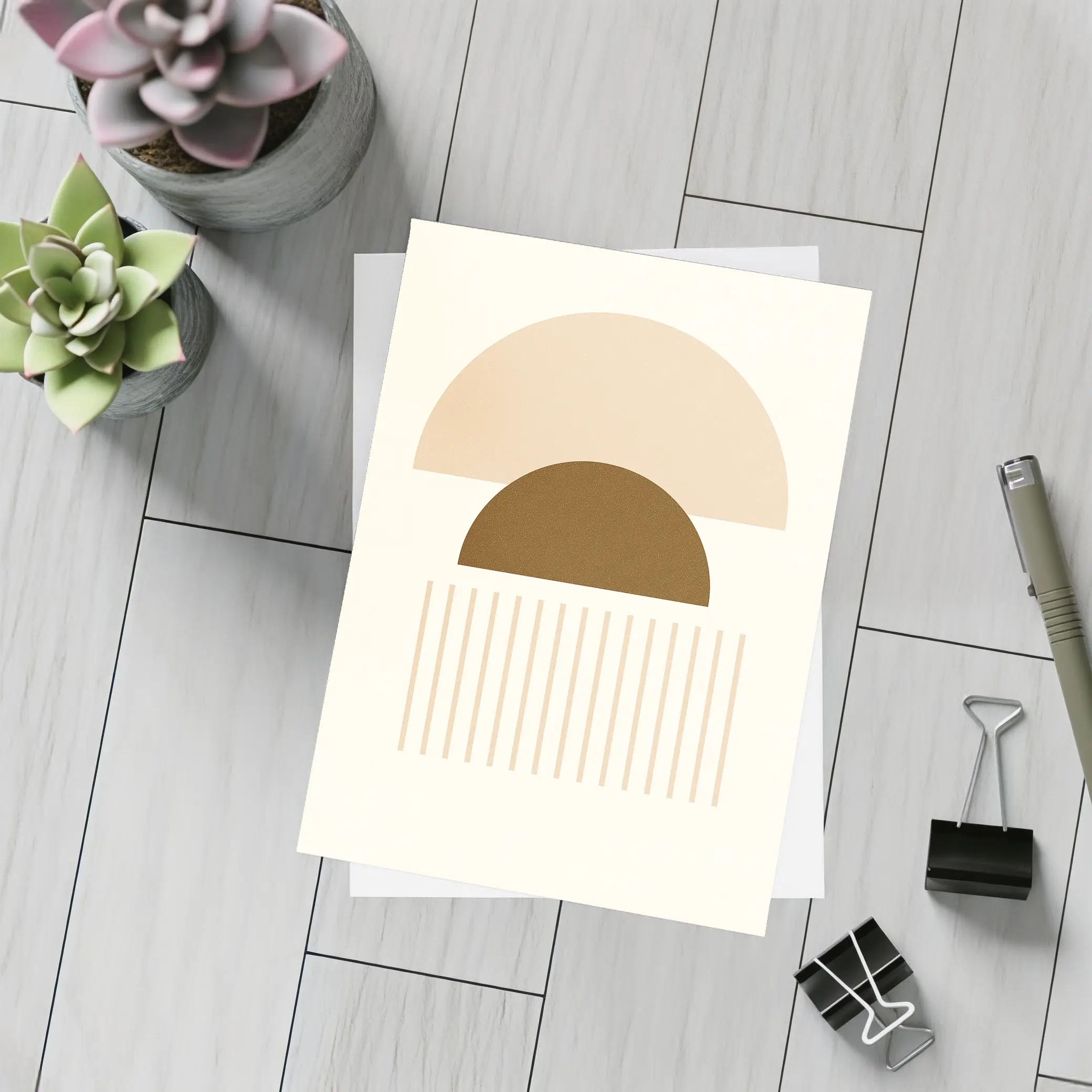 Boho Geometric Semicircles Abstract Beige Brown Art – Postcards