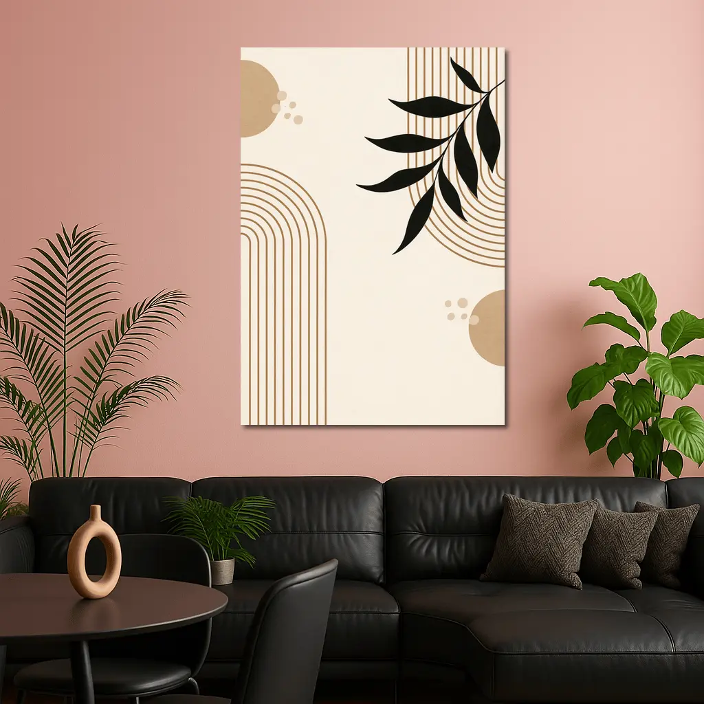 Boho Arch Lines Leaf Beige Abstract Art – Wall Art