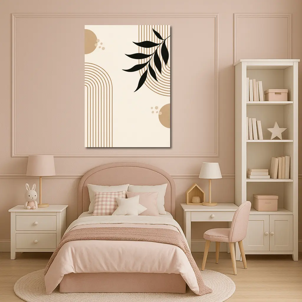 Boho Arch Lines Leaf Beige Abstract Art – Wall Art