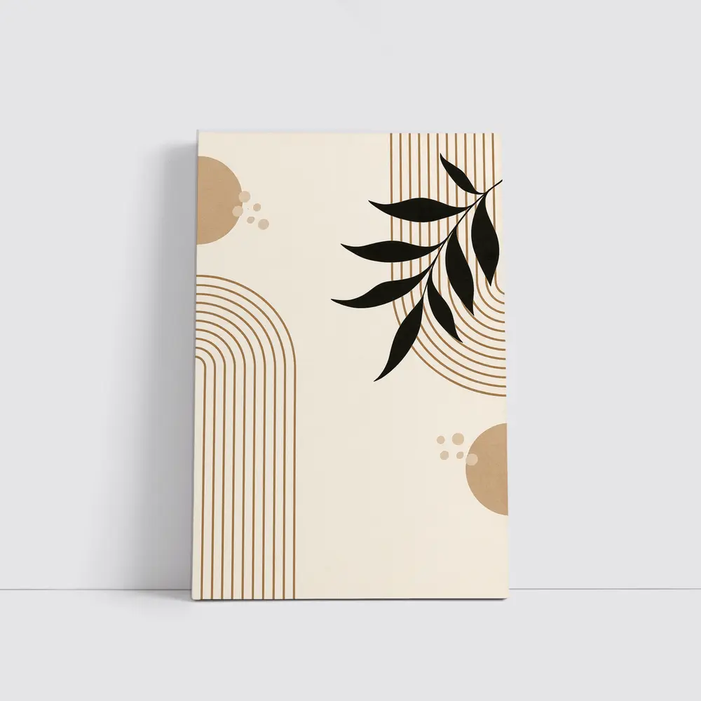 Boho Arch Lines Leaf Beige Abstract Art – Wall Art