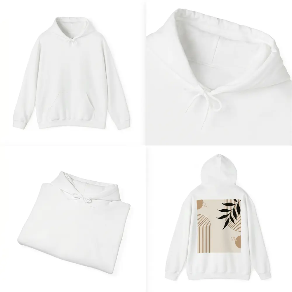 Boho Arch Lines Leaf Beige Abstract Art – Hoodies