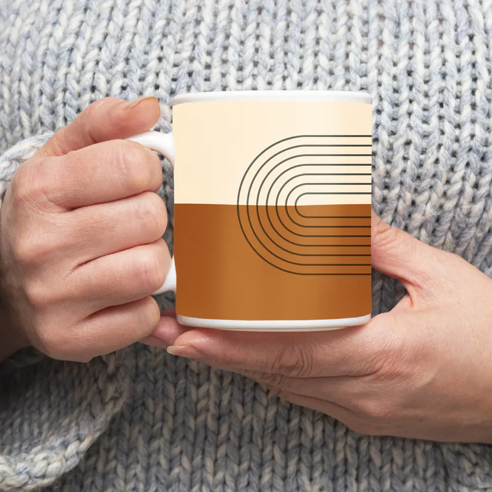 Boho Brown Abstract Arch Lines Geometric Art – Mugs