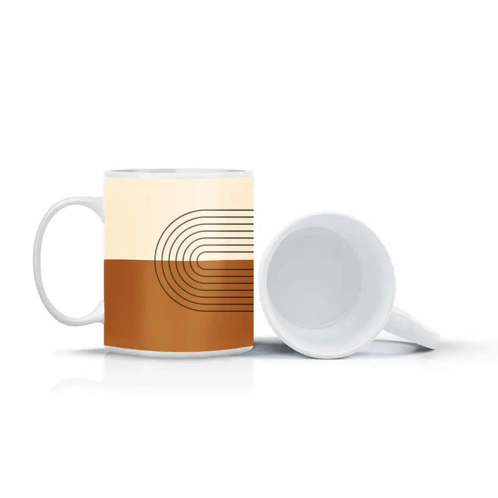 Boho Brown Abstract Arch Lines Geometric Art – Mugs