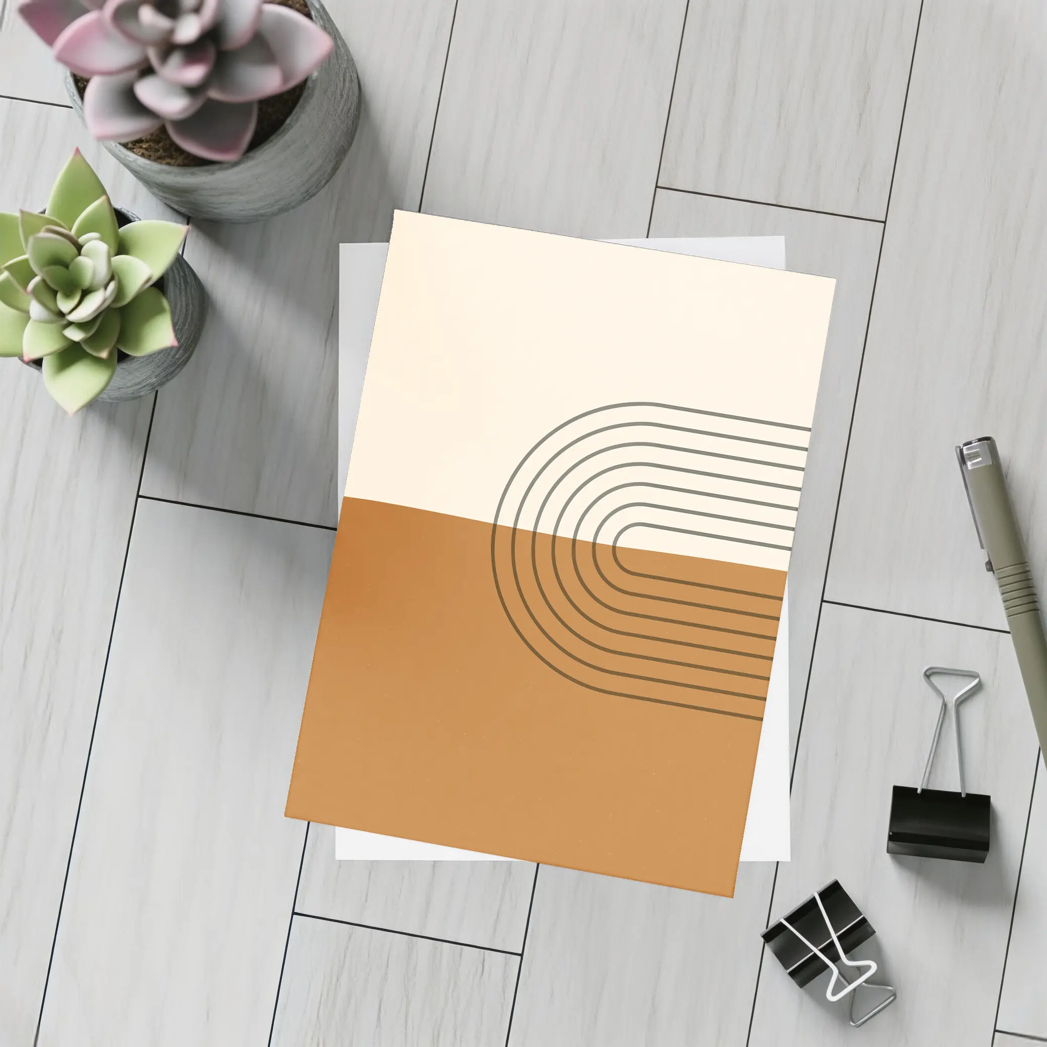 Boho Brown Abstract Arch Lines Geometric Art – Postcards