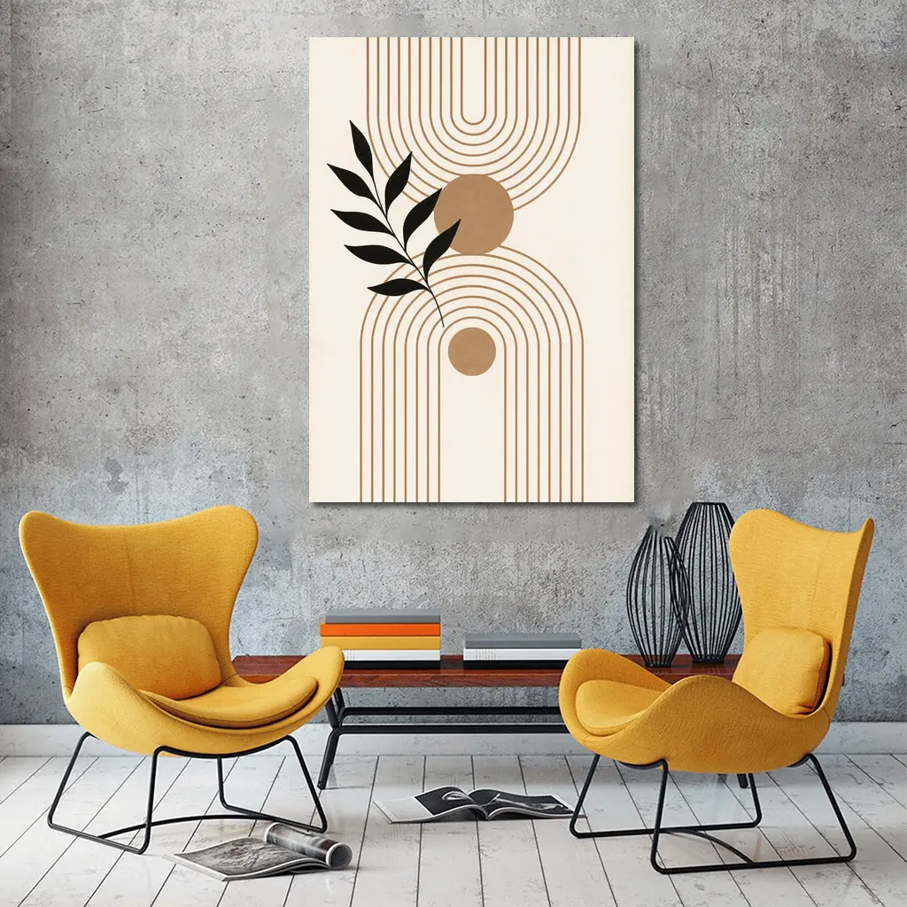 Boho Geometric Arches with Botanical Leaf – Wall Art