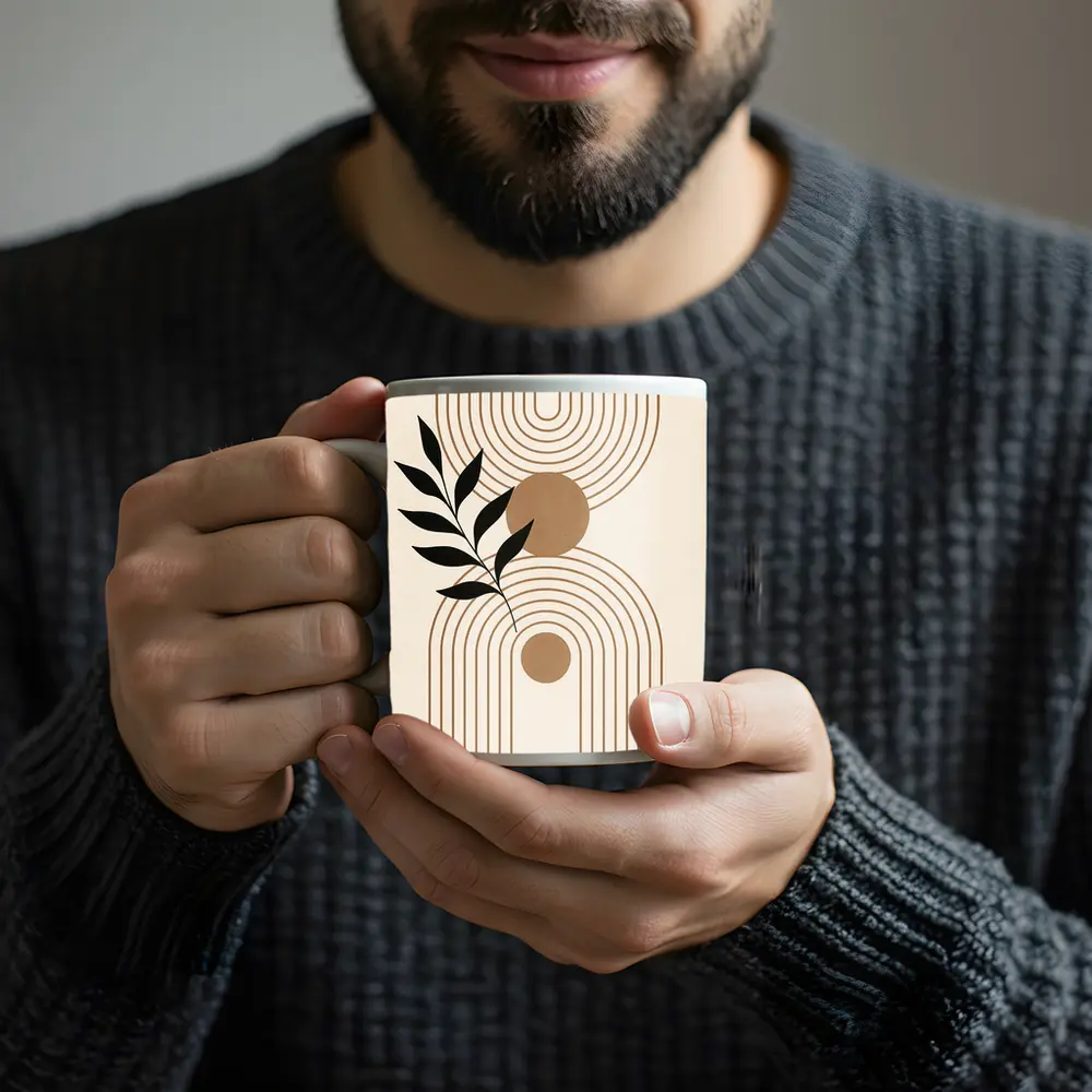 Boho Geometric Arches with Botanical Leaf – Mugs