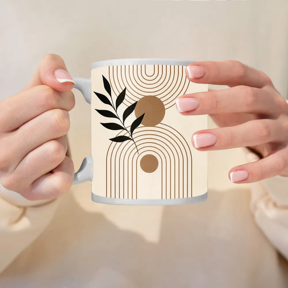 Boho Geometric Arches with Botanical Leaf – Mugs