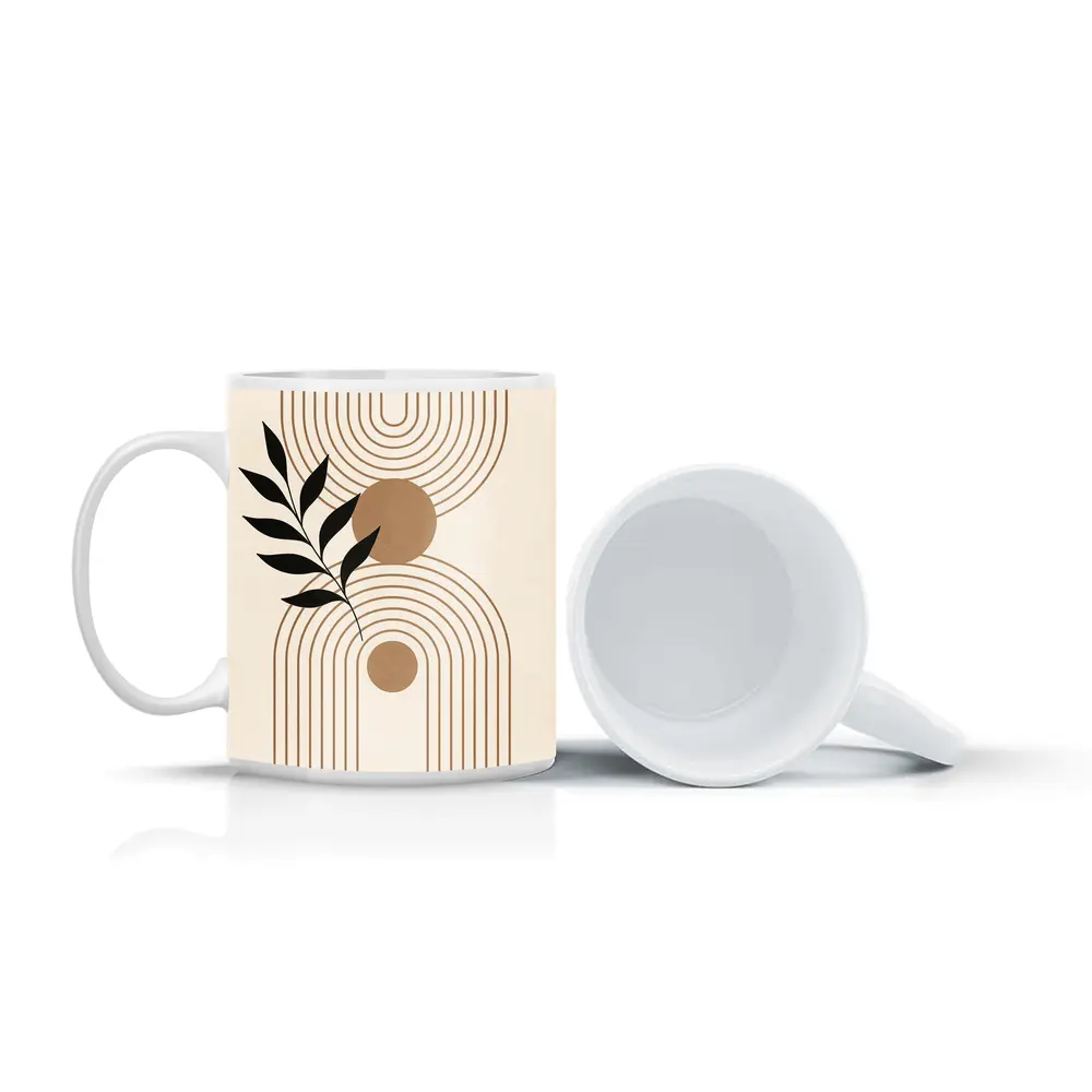Boho Geometric Arches with Botanical Leaf – Mugs