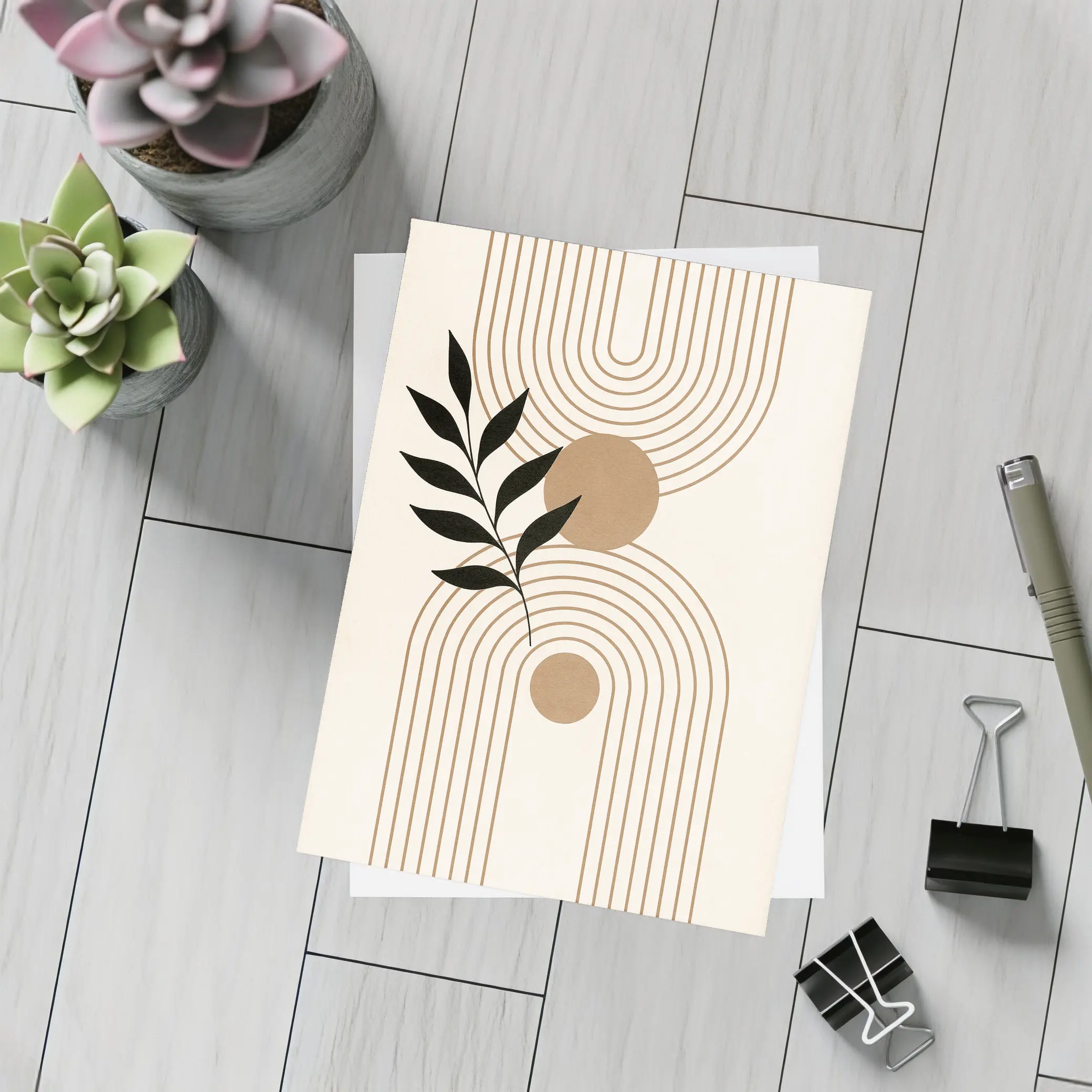 Boho Geometric Arches with Botanical Leaf – Postcards