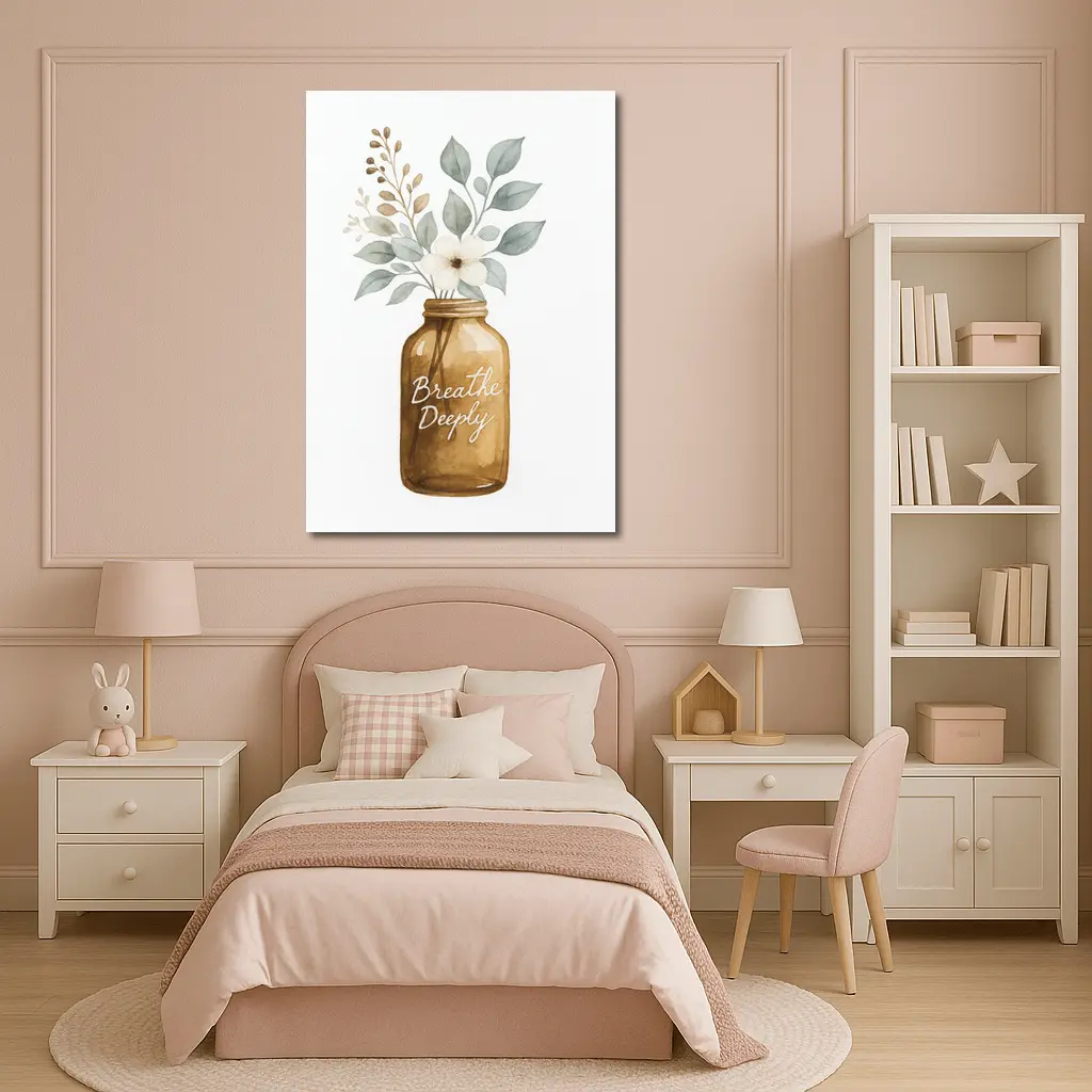 Breathe Deeply Mason Jar Watercolor Floral – Wall Art