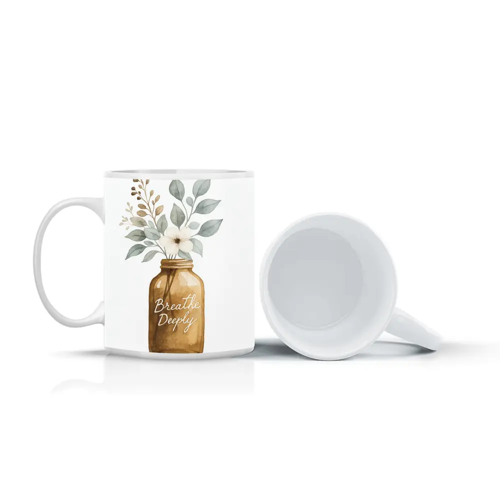 Breathe Deeply Mason Jar Watercolor Floral – Mugs