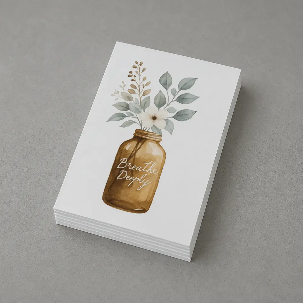 Breathe Deeply Mason Jar Watercolor Floral – Postcards