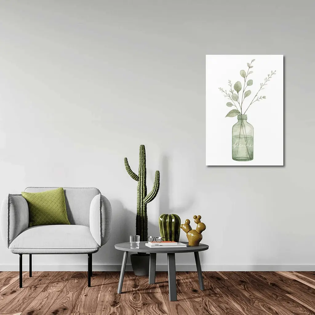 Watercolor Eucalyptus Branches Glass Jar Breathe – Wall Art