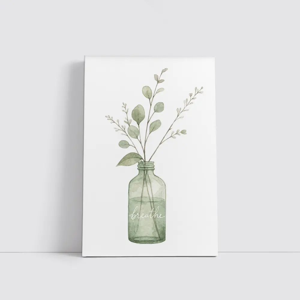 Watercolor Eucalyptus Branches Glass Jar Breathe – Wall Art