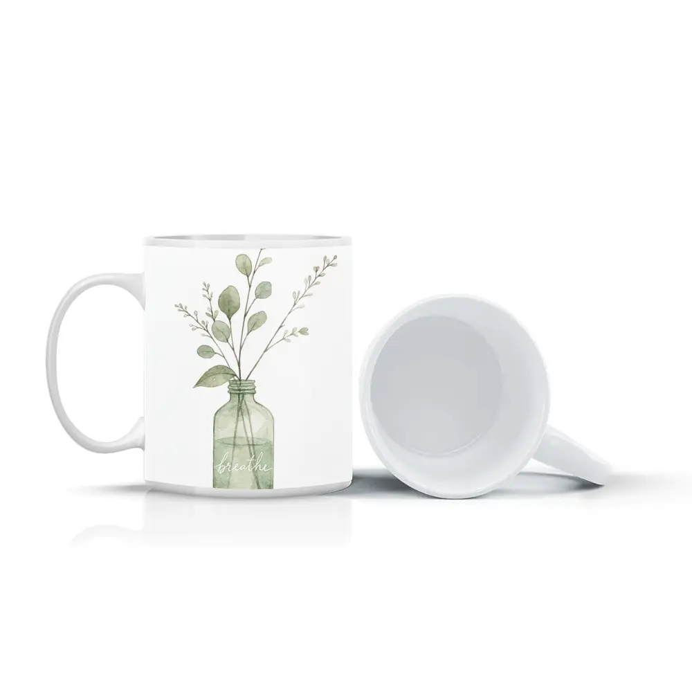 Watercolor Eucalyptus Branches Glass Jar Breathe – Mugs