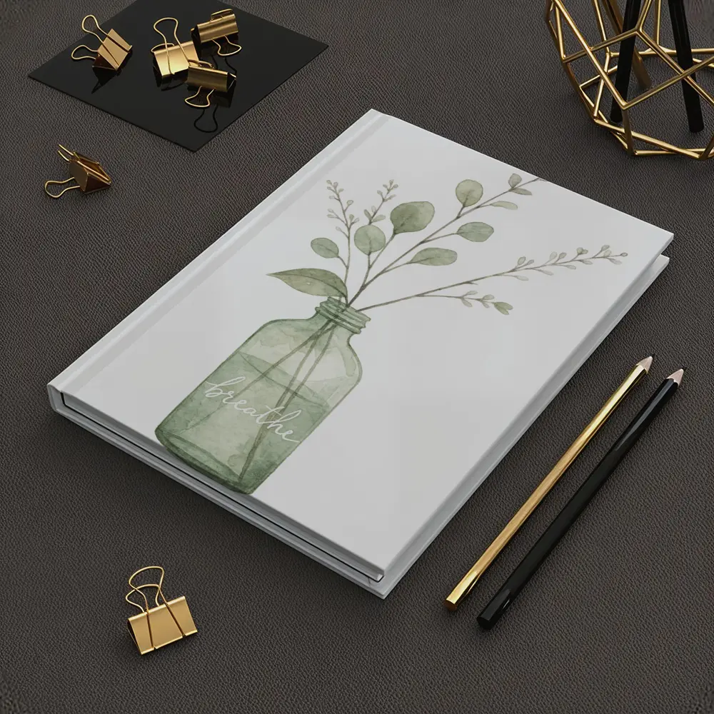 Watercolor Eucalyptus Branches Glass Jar Breathe – Notebooks