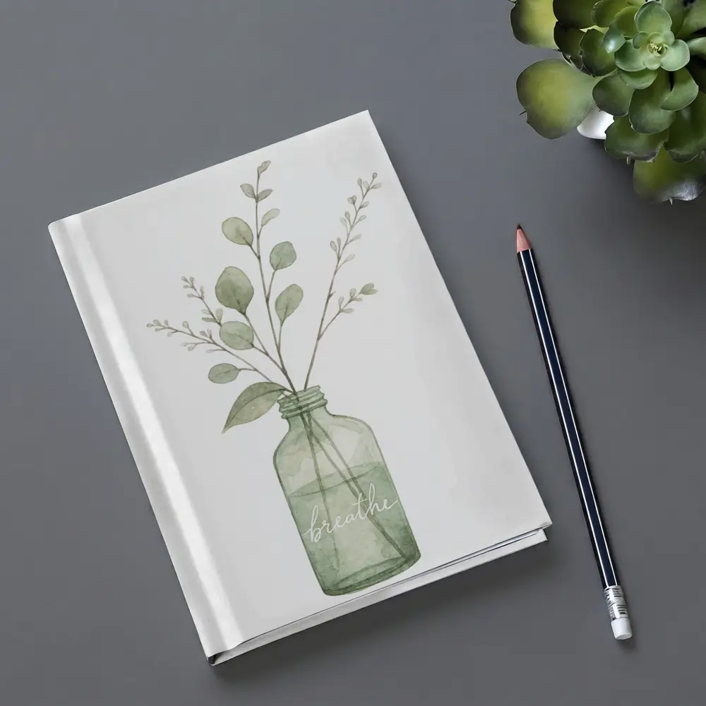 Watercolor Eucalyptus Branches Glass Jar Breathe – Notebooks