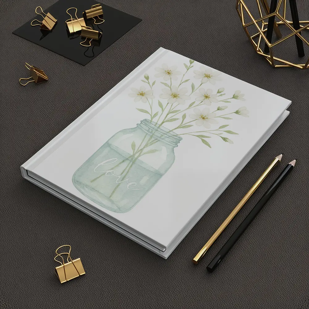 Watercolor White Wildflowers Mason Jar Love – Notebooks