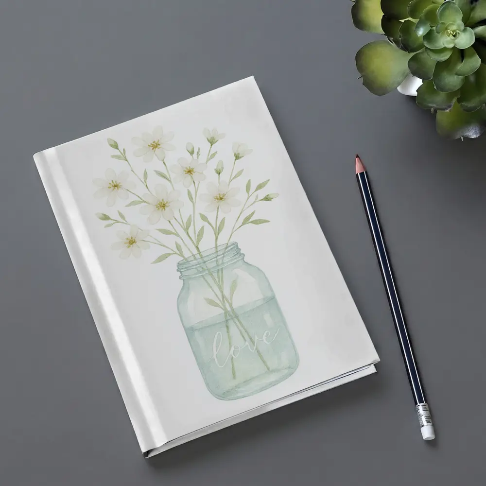 Watercolor White Wildflowers Mason Jar Love – Notebooks