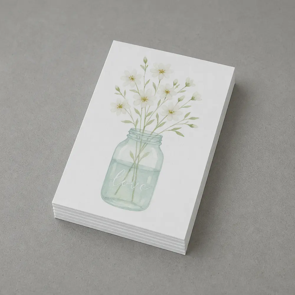 Watercolor White Wildflowers Mason Jar Love – Postcards