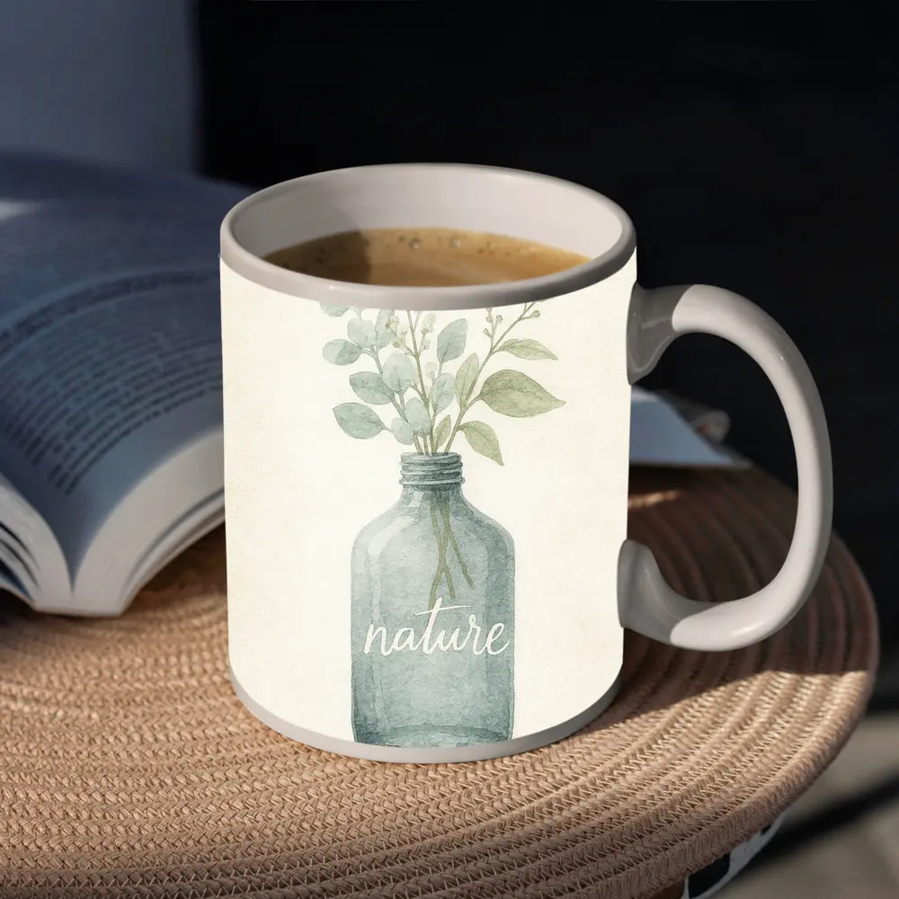 Watercolor Nature Bottle Eucalyptus Botanical Art – Mugs