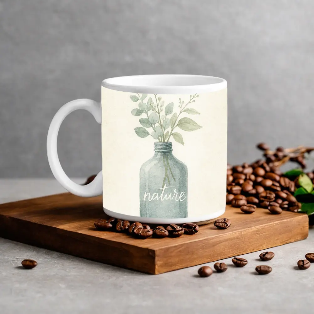 Watercolor Nature Bottle Eucalyptus Botanical Art – Mugs