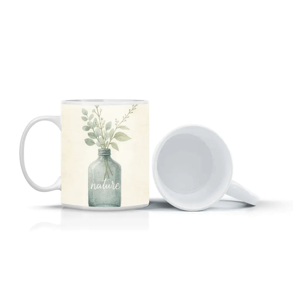 Watercolor Nature Bottle Eucalyptus Botanical Art – Mugs