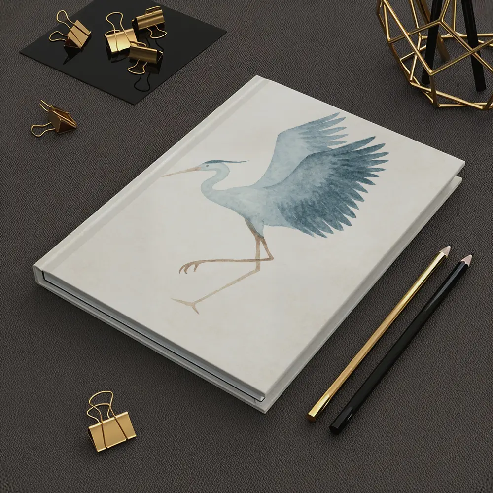 Blue Heron Dancing Watercolor Beige Background – Notebooks