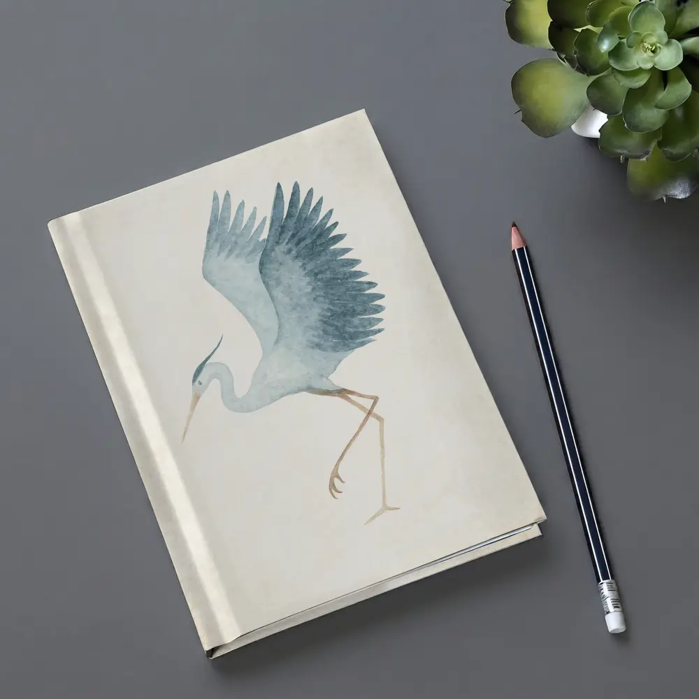 Blue Heron Dancing Watercolor Beige Background – Notebooks