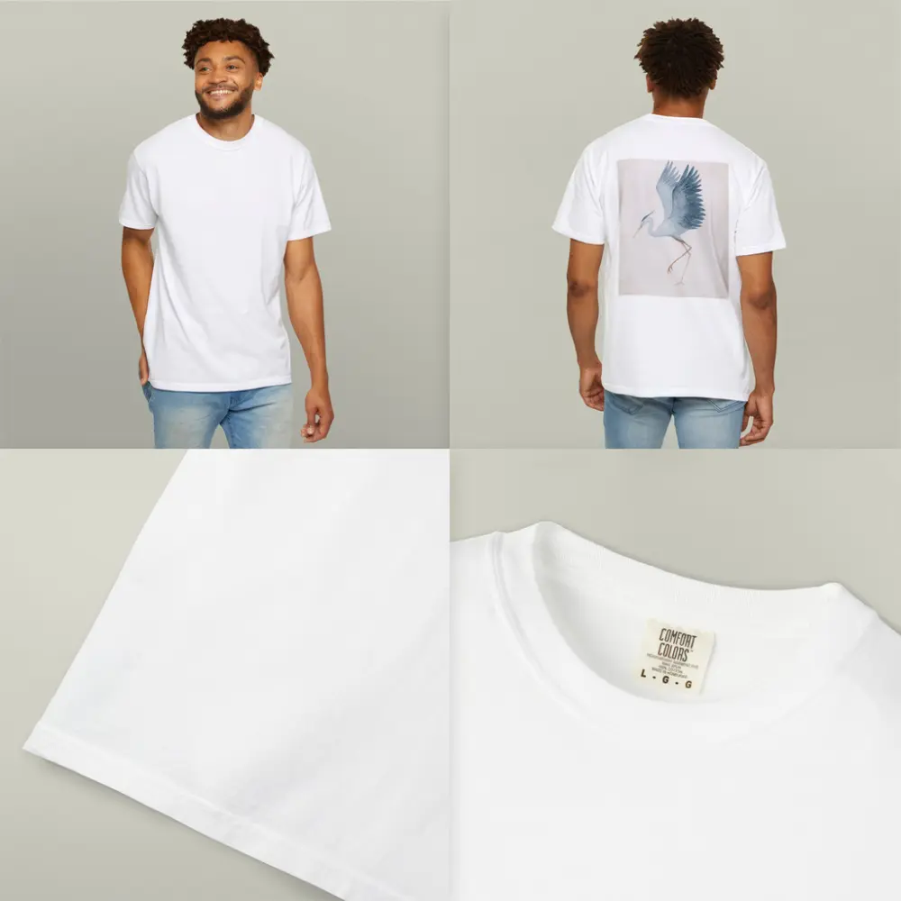 Blue Heron Dancing Watercolor Beige Background – T-Shirts