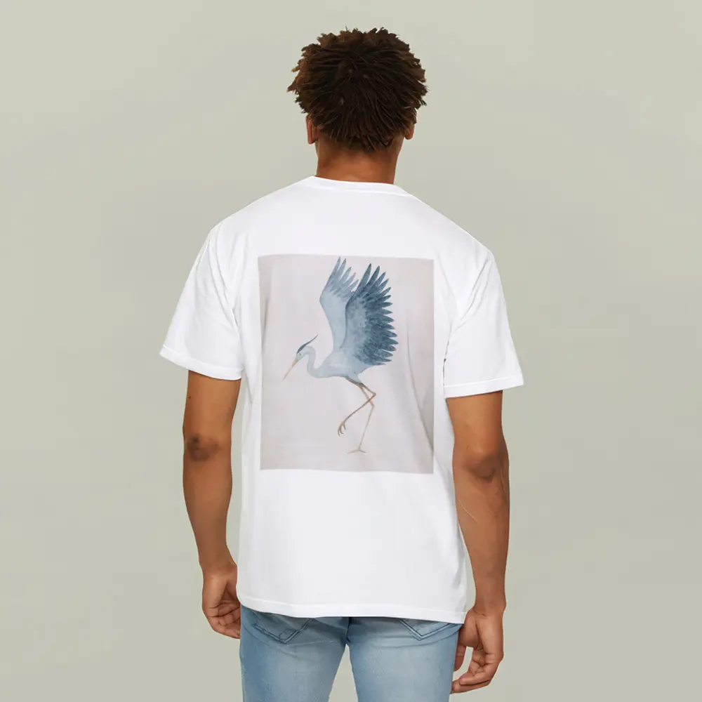 Blue Heron Dancing Watercolor Beige Background – T-Shirts