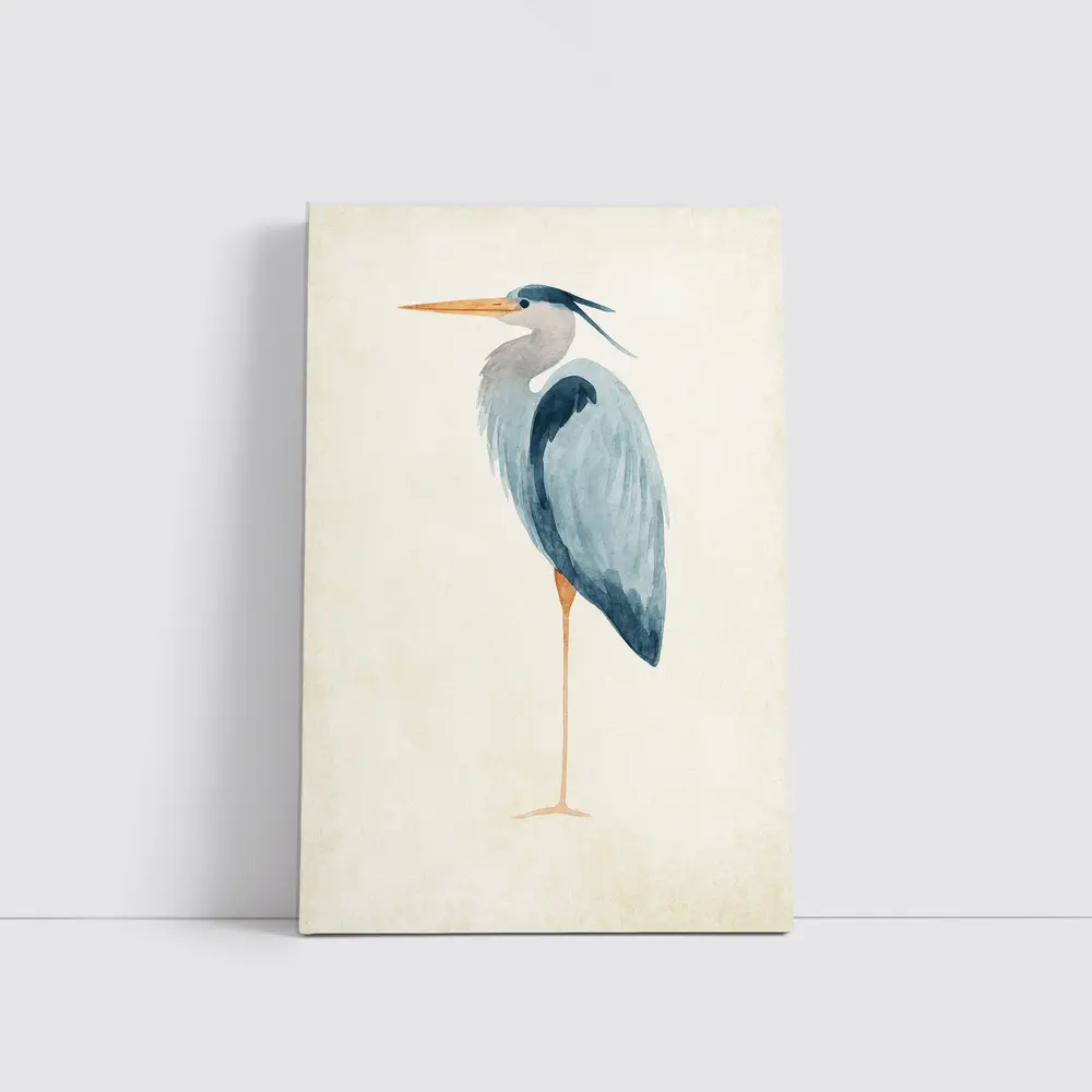 Great Blue Heron Watercolor Beige Background – Wall Art