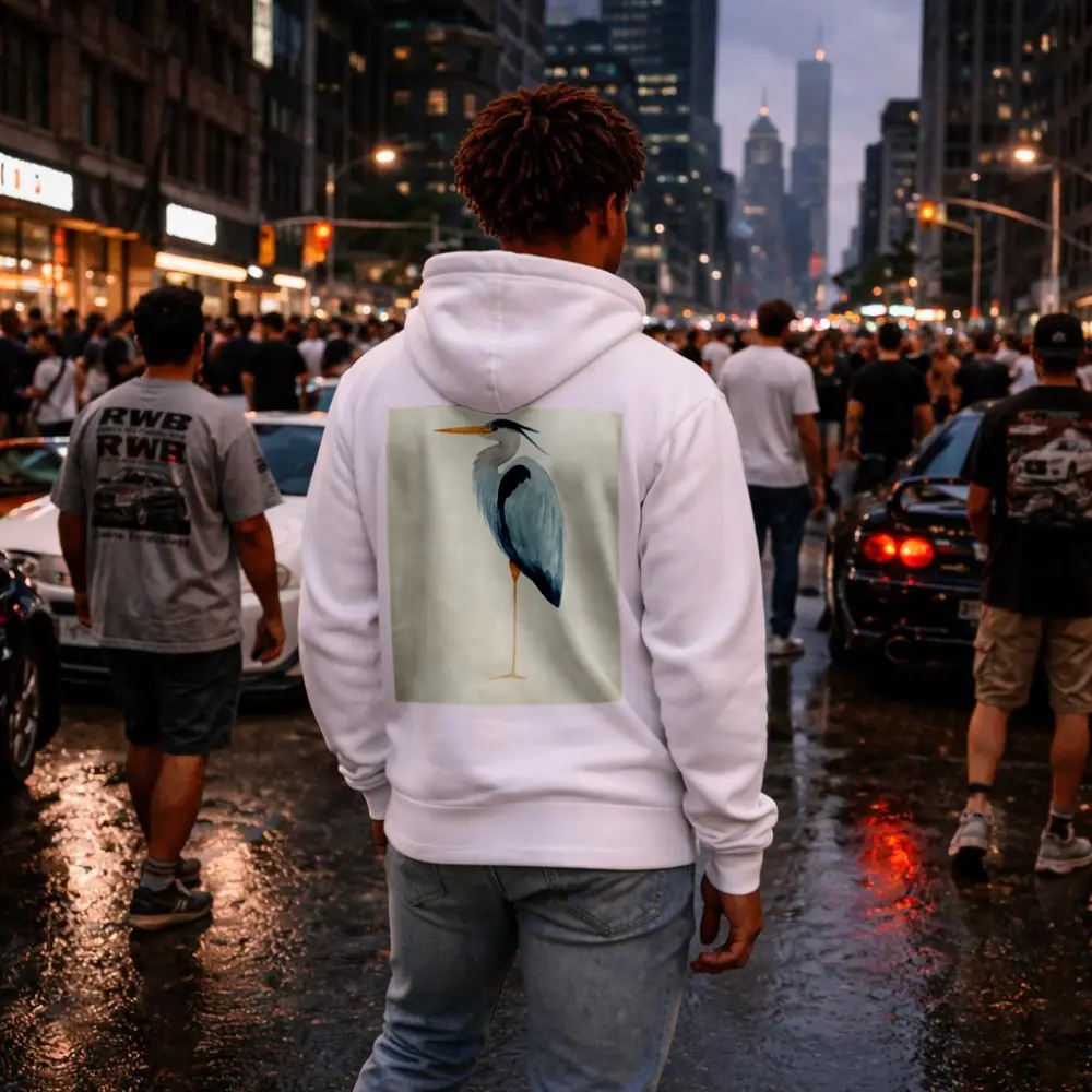 Great Blue Heron Watercolor Beige Background – Hoodies