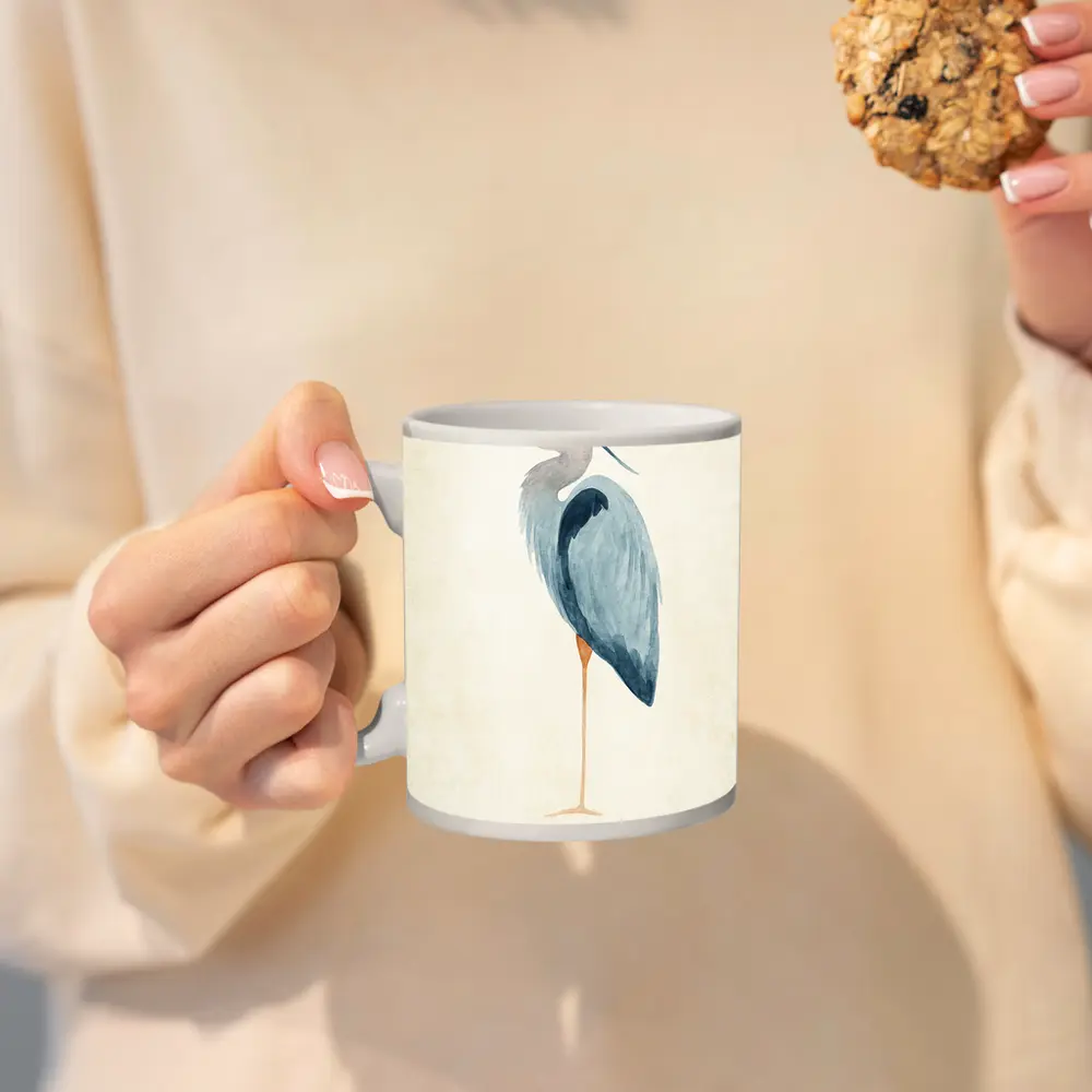 Great Blue Heron Watercolor Beige Background – Mugs