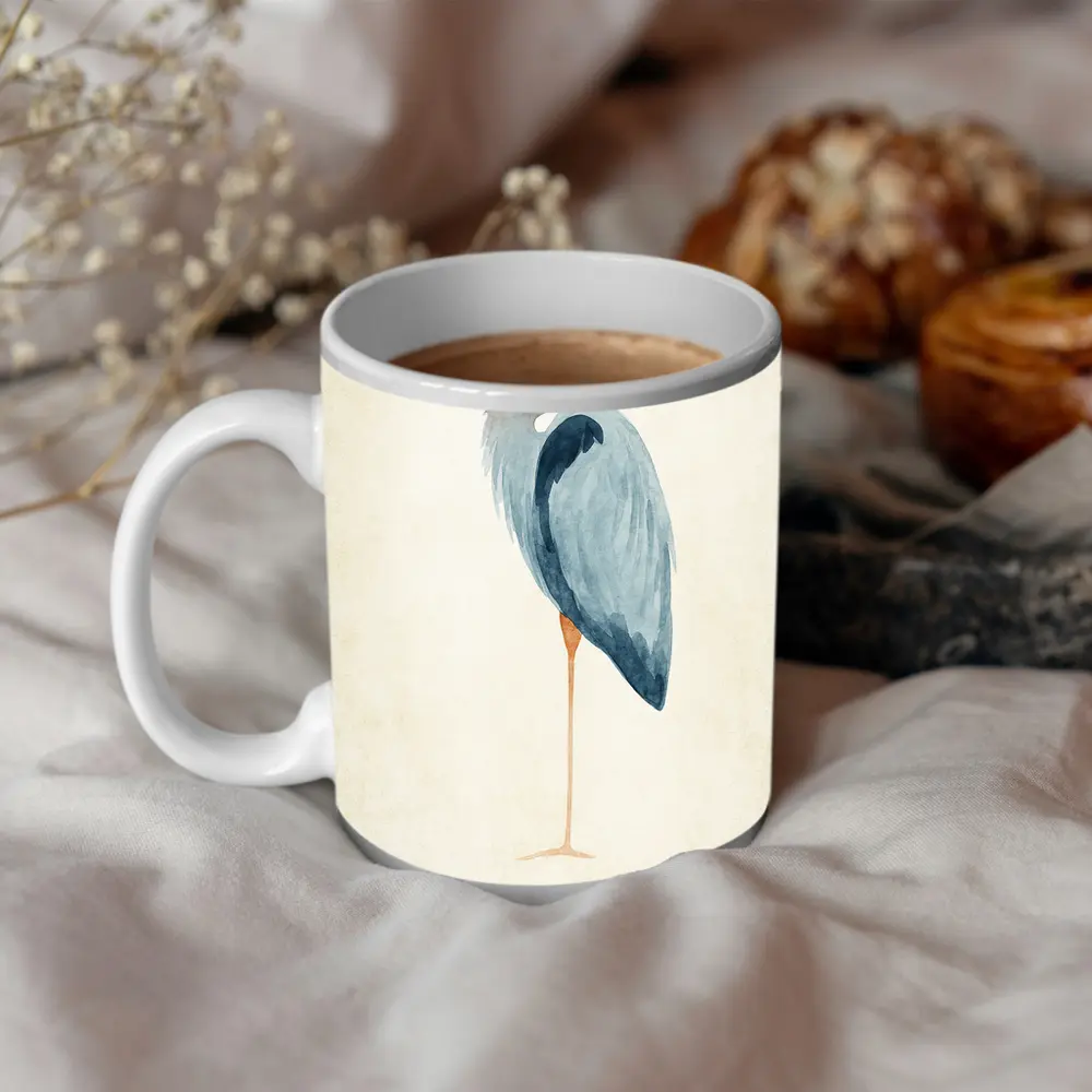 Great Blue Heron Watercolor Beige Background – Mugs