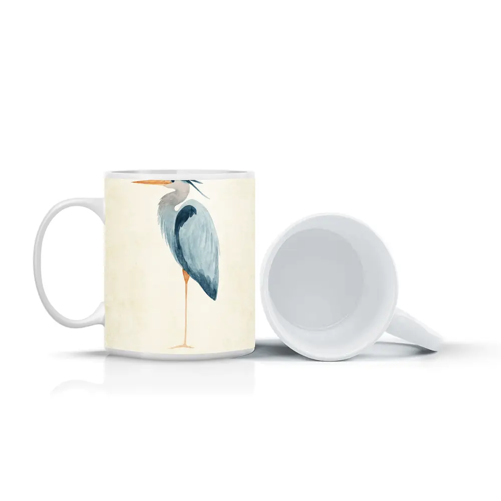 Great Blue Heron Watercolor Beige Background – Mugs