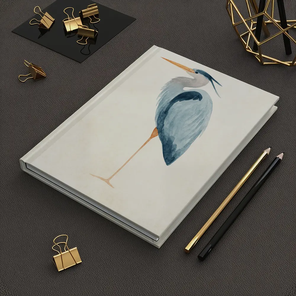 Great Blue Heron Watercolor Beige Background – Notebooks