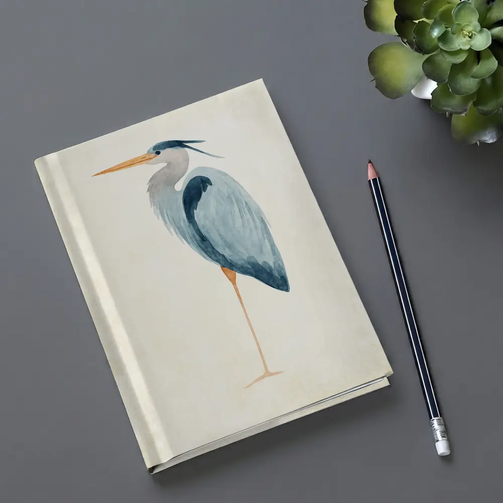 Great Blue Heron Watercolor Beige Background – Notebooks