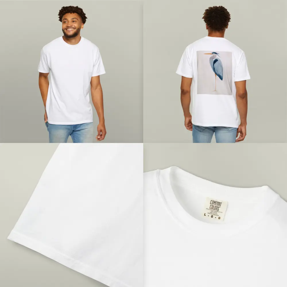 Great Blue Heron Watercolor Beige Background – T-Shirts