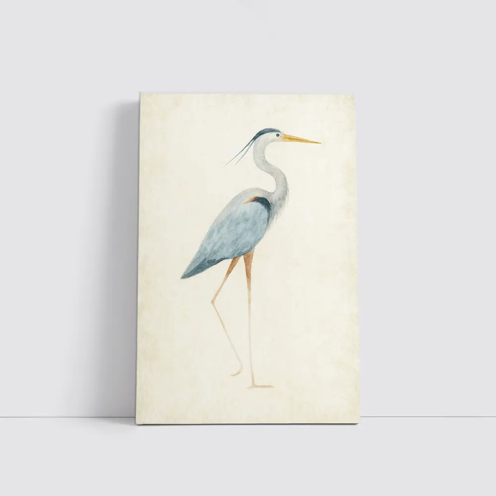 Great Blue Heron Watercolor Beige Background – Wall Art