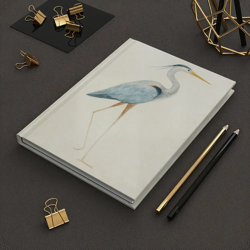 Great Blue Heron Watercolor Beige Background – Notebooks