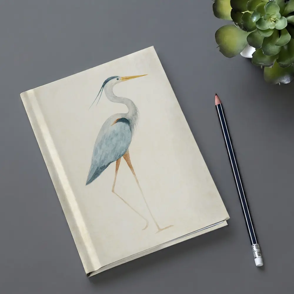 Great Blue Heron Watercolor Beige Background – Notebooks