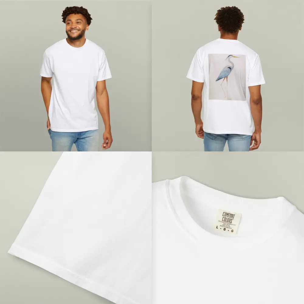 Great Blue Heron Watercolor Beige Background – T-Shirts