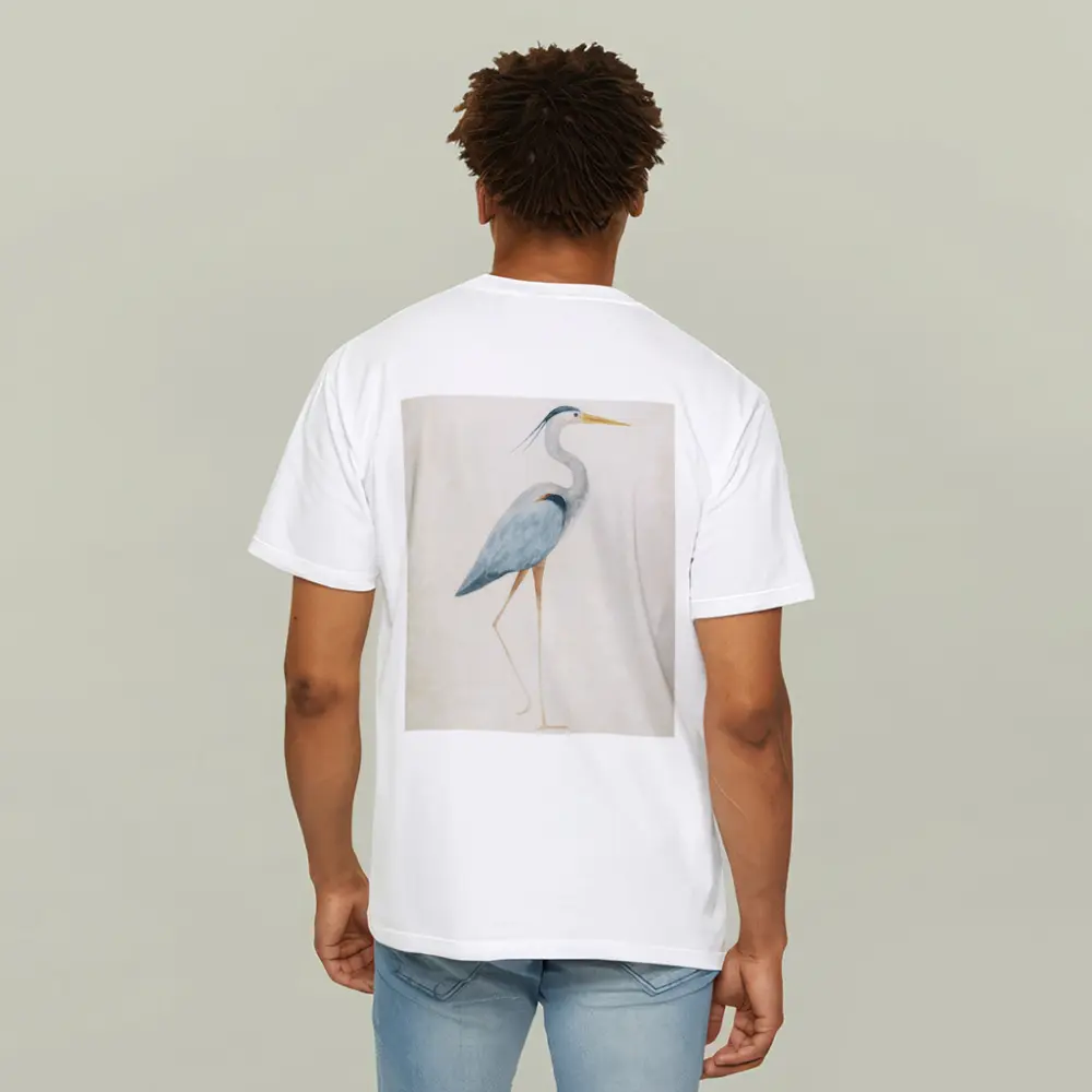 Great Blue Heron Watercolor Beige Background – T-Shirts