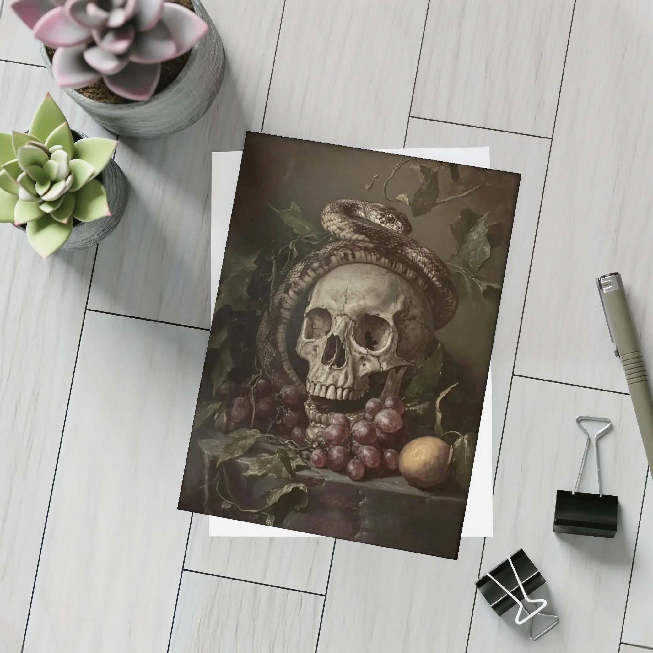Skull Snake Still Life Dark Gothic Painting – Postcards
