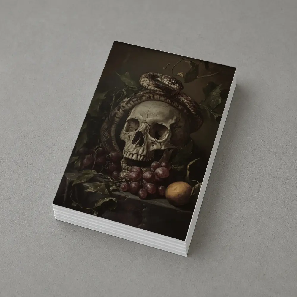 Skull Snake Still Life Dark Gothic Painting – Postcards