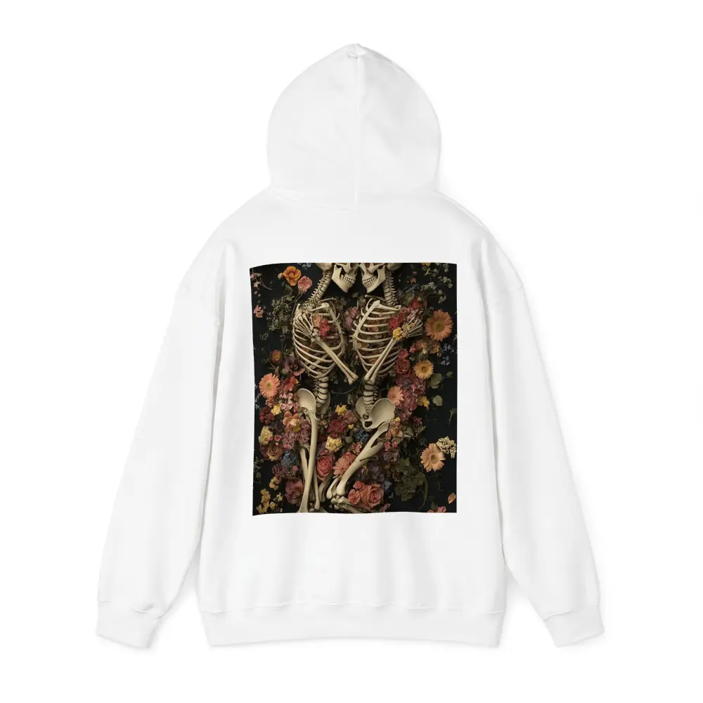 Two Skeletons Embracing Among Colorful Flowers – Hoodies