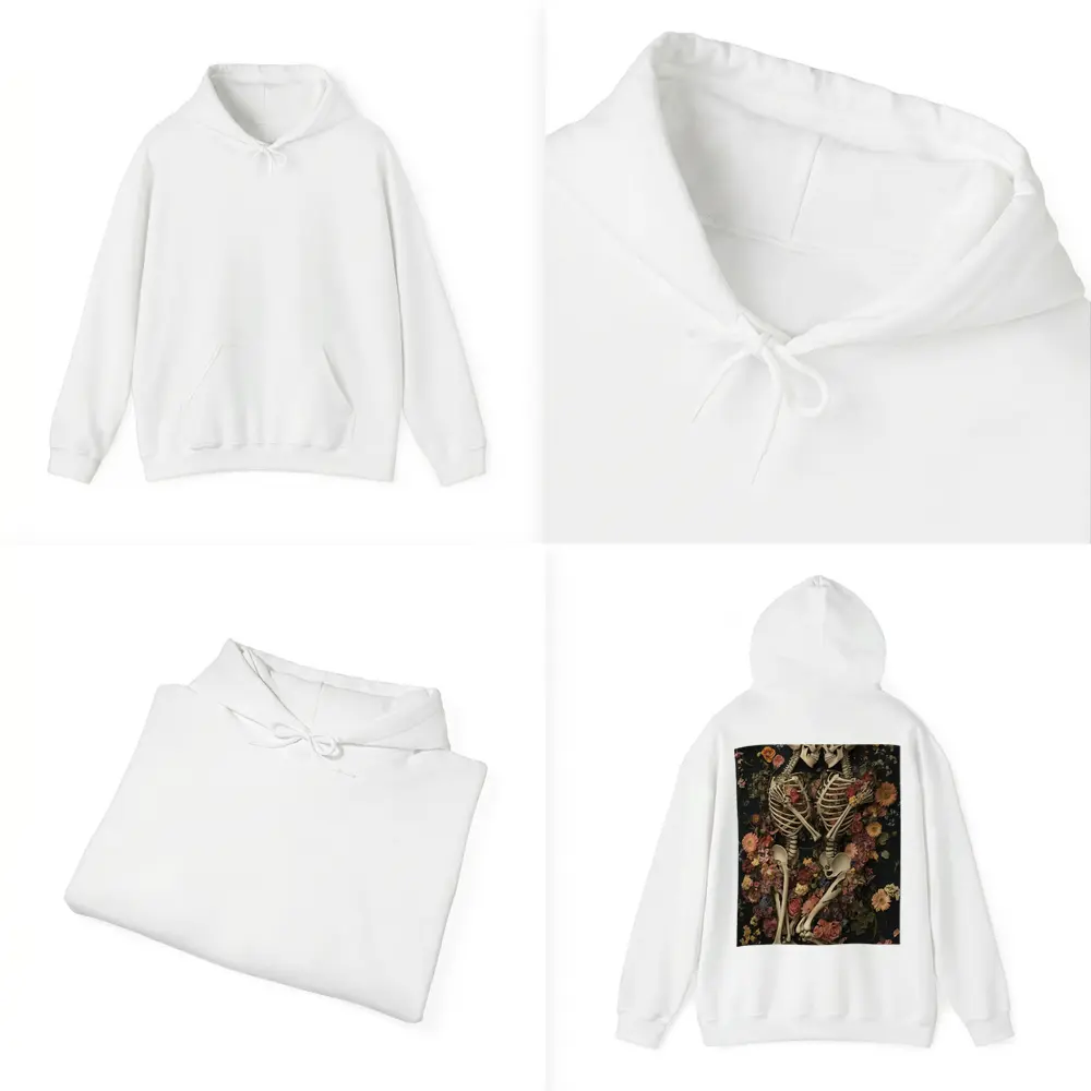 Two Skeletons Embracing Among Colorful Flowers – Hoodies